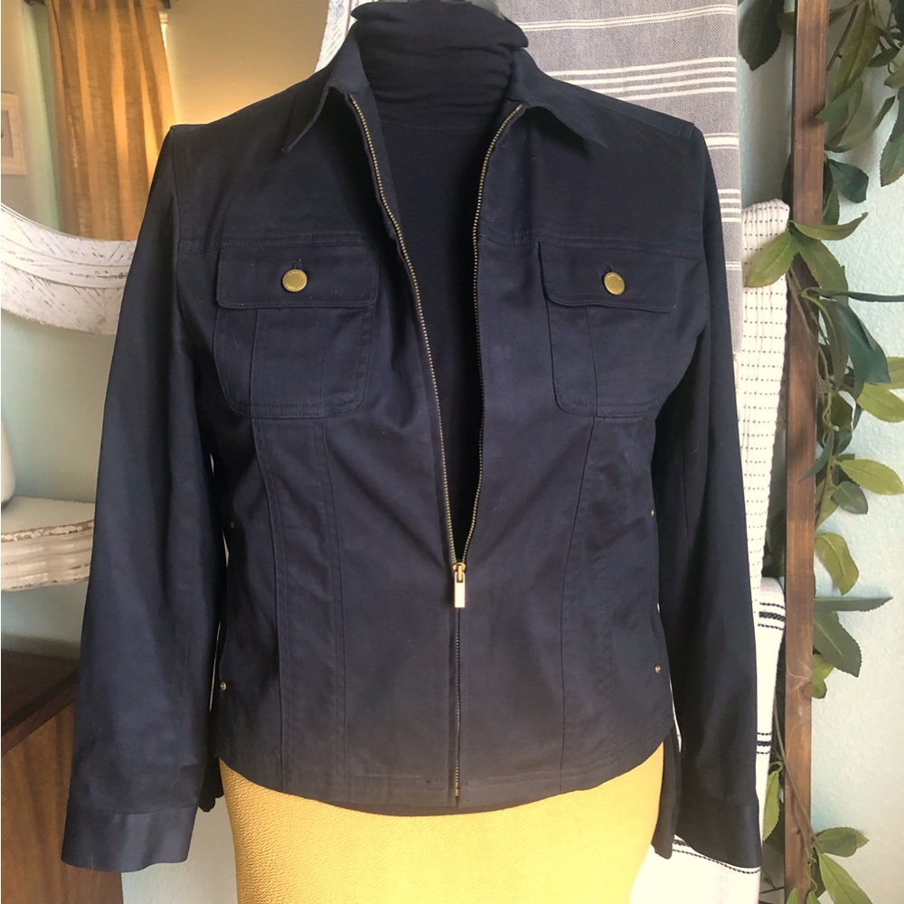 Jones NY Signature Chino Moto Jacket, Women’s Large, Black w/ Gold Accents